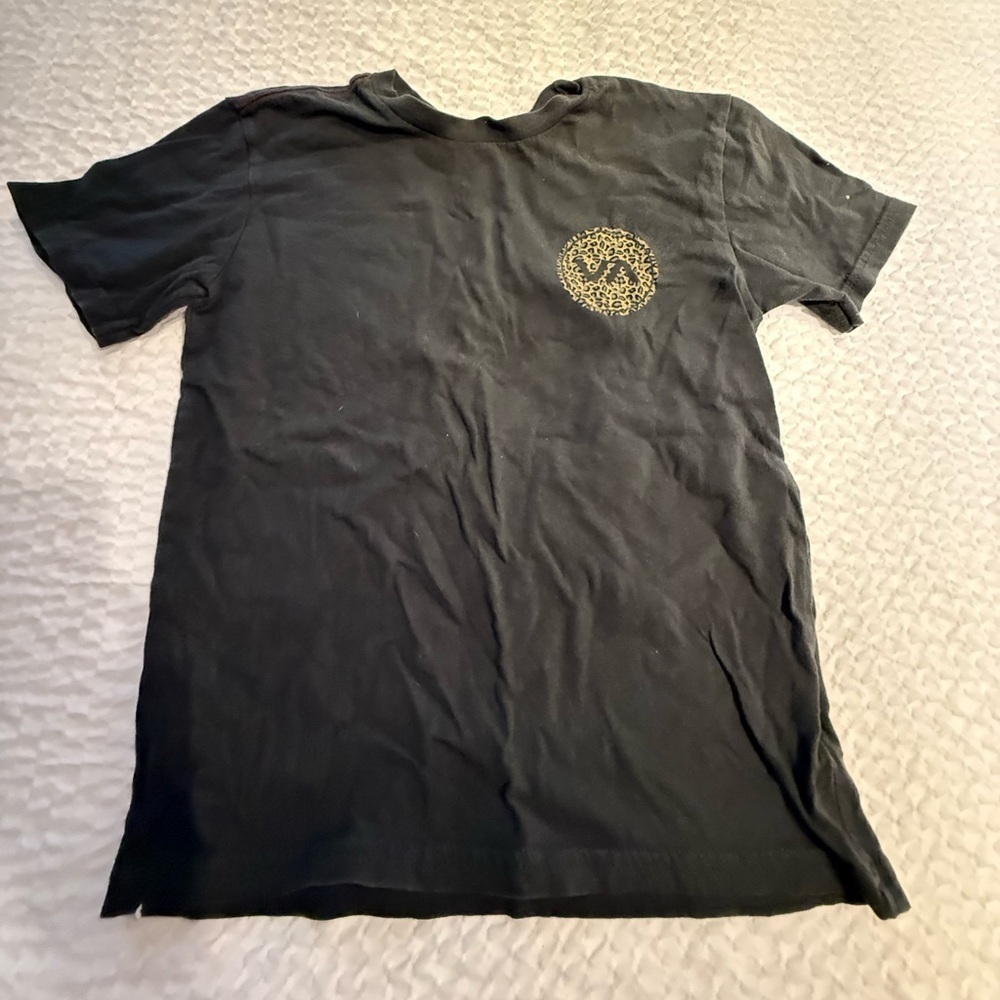 RVCA Black Tee with Gold Leopard Graphic